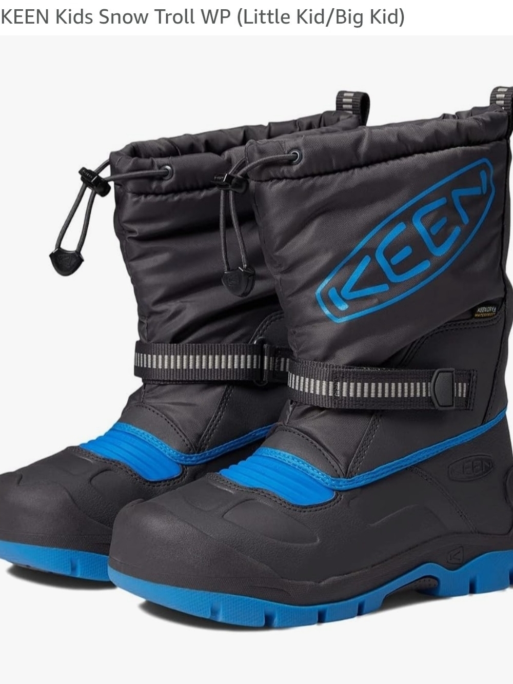 KEEN Kids Snow Troll WP Winter Boots - Black/Blue 7 Youth
